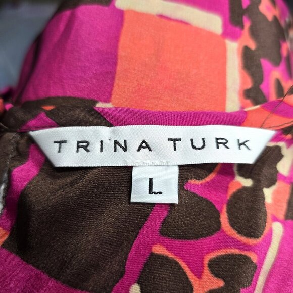 Trina Turk Pink Brown Silk Sleeveless Mod Rectangle Blouse - Picture 8 of 9